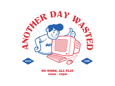 Another Day Wasted carefree casual computer design gamer gg illustration internet merch tee tees thumbs up tshirt tshirt art