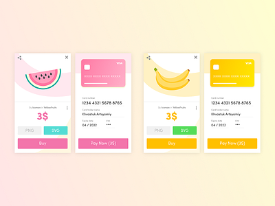 Daily UI 002 Challenge 002 banana card card design challenge daily daily ui dailyui dailyui 002 design icon pay paypal pink ui ui design uidesign watermelon yellow