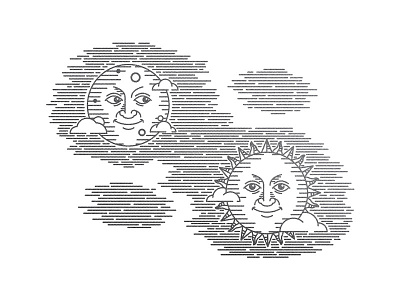 Sun and Moon art design emoji graphic line moon simple sky sun tattoo texture vector