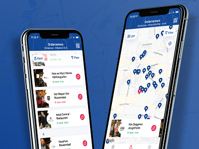 ROOS24 Loyalty app - Store overview blue cards city guide list view location loyalty loyalty app map maps mobile planner poi point of interest points red rose tourist ui ux