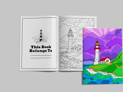 Custom Lighthouse Coloring Page book cover coloring book coloring book for kids coloring page coloring page design kdp coloring book lighthouse coloring book