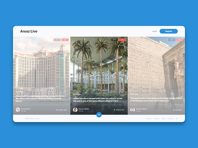 AreazLive - Home active boxes buttons cards disabled live live video login product productdesign register scroll swipe video views website website design