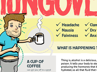 Hungover booze coffee humor illustration infographic person vector