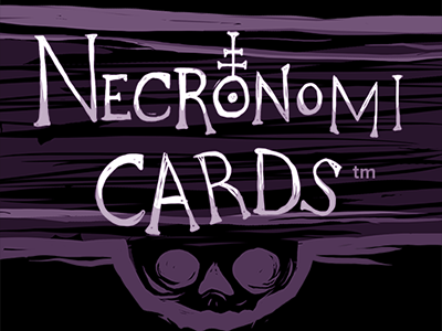 NecronomiCards (stacked logo) branding card dark game horror