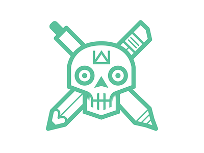 Skull & Crossed Tools bones cartoon clean green icon illustration lines logo simple skull vector