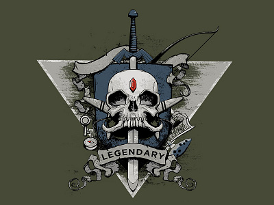 Legendary apparel geek illustration legend of zelda nes shield shirt skull sword