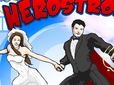 HEROSTRONG Wedding Program cover comic geek illustration portrait wedding