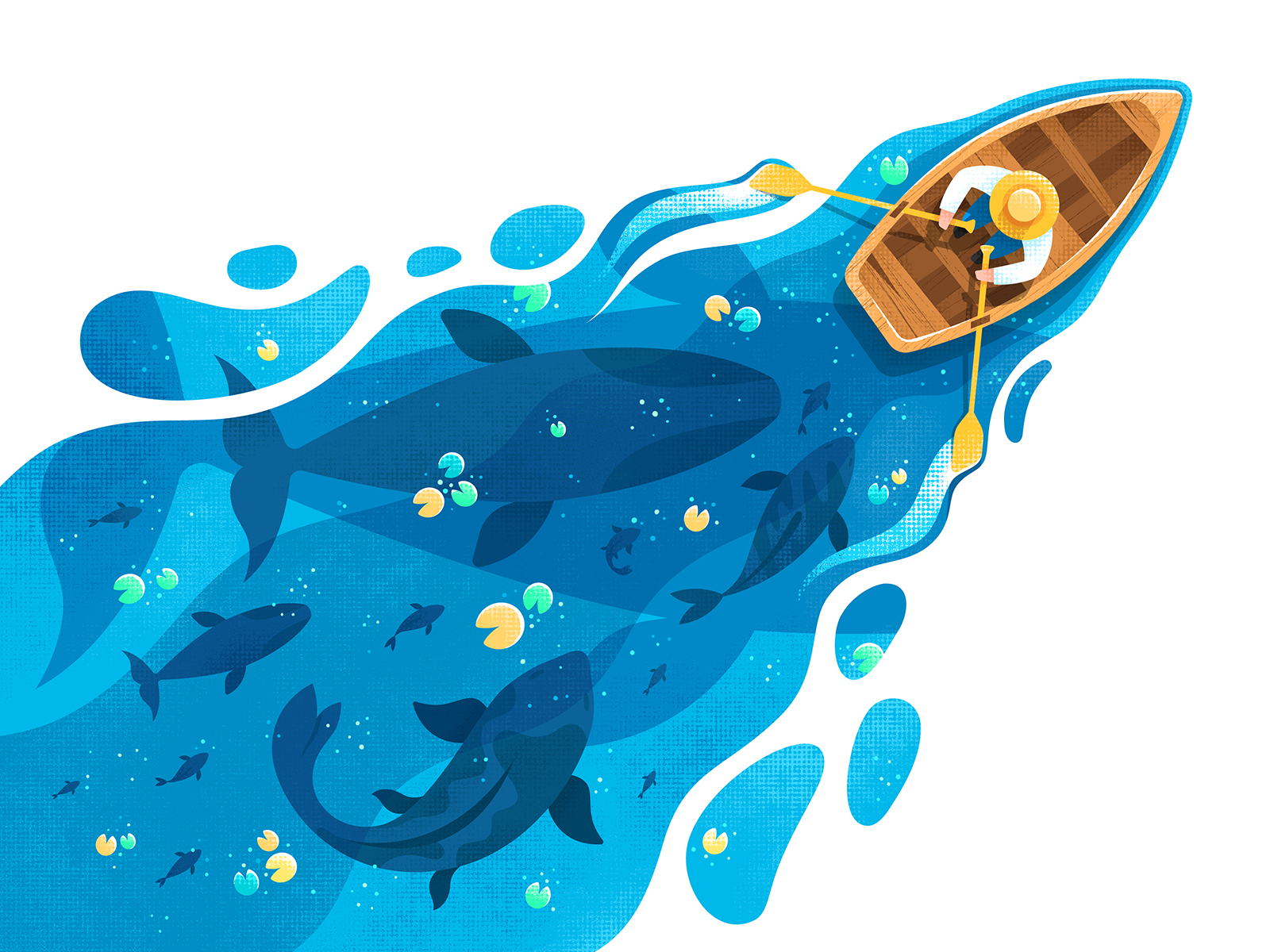 Master of Sea boat character design fish flat grain illustration illustrator noise sea texture vector whale
