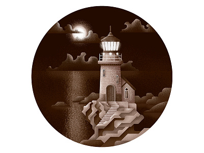 Lighthouse at night grain illustration noise texture
