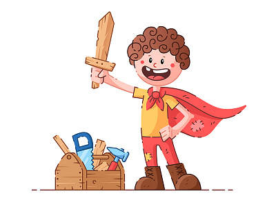 Childhood character child flat guy illustration sword tool vector weapon