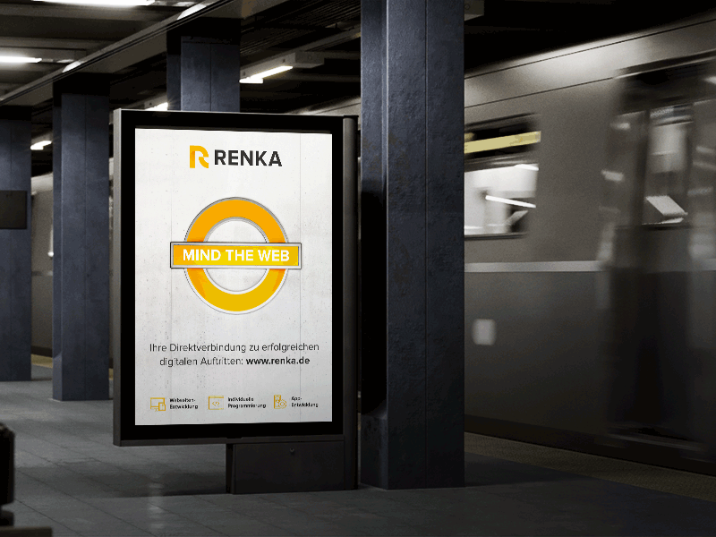 Renka Corporate Identity – Subway Ad Animation agency clean corporate design design digital identity logo minimal mockup modern startup