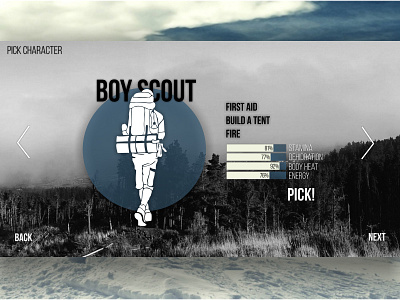 Character Select for Survival Gaming character design game pick select survival ui