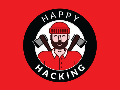 Happy Hacking badge canada design hacking hatchet illustration wood