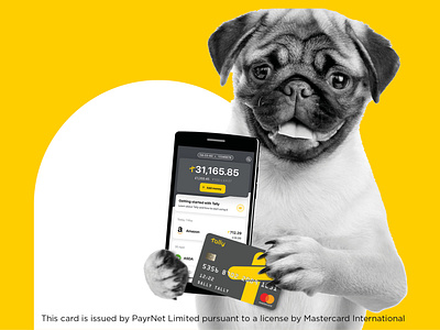 Tally app and card app creative design digital digital bank dog fun funny gold mobile money phone pounds pug savings tally yellow