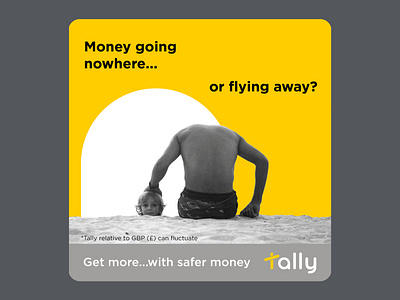 Tally social ad advertising beach creative currency digital digital bank fun funny gold money more savings social media social post tally travel yellow