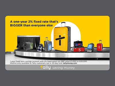 Tally fixed rate saving social ad advertising airport bank bigger creative digital digital bank fixed rate saving fun funny gold holiday luggage money savings savings account tally travel yellow