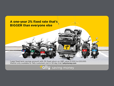 Tally fixed rate savings social ad advertising bigger bikes creative currency digital digital bank fixed rate account fun funny gold holiday money motorbikes savings savings account tally travel yellow