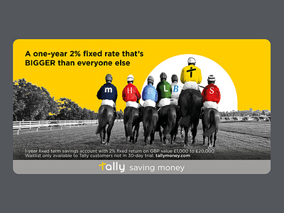 Tally fixed rate savings social ad advertising bank creative currency digital digital bank fun funny gold horse racing horses money savings savings account social media social post tally yellow