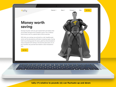 Tally website savings page creative currency digital digital bank fun funny gold growing money pounds savings savings account super hero superman tally website yellow