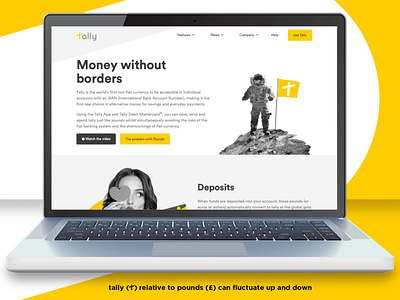 Tally website payments page astronaut currency design digital digital bank fun funny gold money non fiat savings savings account space tally web design website yellow