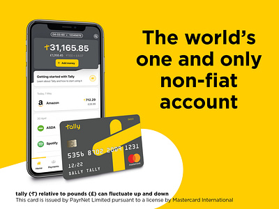 Tally social ad app bank bank account banking card currency debit digital digital bank fiat first gold iphone mastercard money non fiat savings tally world yellow
