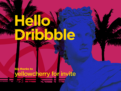Thank you dribbble hello invite pink shot yellow