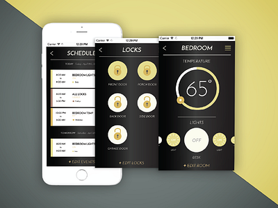 Nest App Redesign Additional Screens app app design black gold nest security smart home ui ux