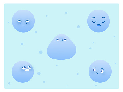 Mister Blue blue character expressions fear happy illustration sleepy tired