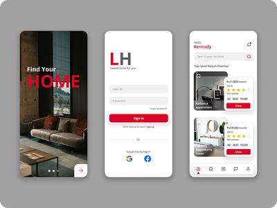 LiveHere - Housing application appdesign homepage housingapp loginpage red ui
