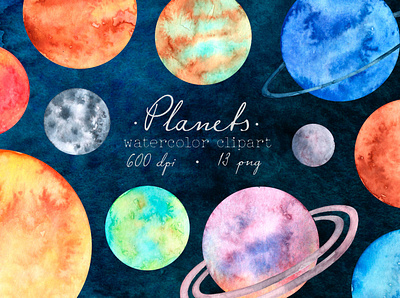 Watercolor Planets Clipart artist galaxe hand drawn illustration planets space space background watercolor watercolor art watercolor clipart