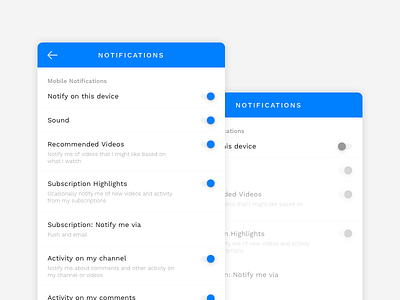 Daily UI :: 007 007 blue clean dailyui grey light notifications settings white youtube