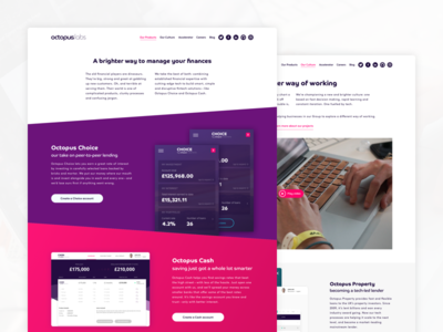 Octopus Labs Website finance fintech homepage labs landing page pink purple white