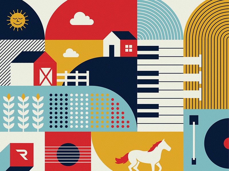 Pilgrimage Fest banner barn guitar horse illustration music music festival paint piano tennessee