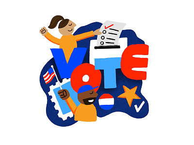 LET'S VOTE! america ballot button check mark democracy diversity election election day flag illustration people stamp star vote voter