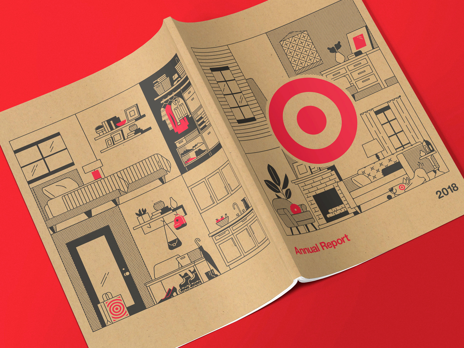 2019 Target Annual Report annual report backpack bed bedroom bullseye house illustration illustrations lamp living room plants target vector