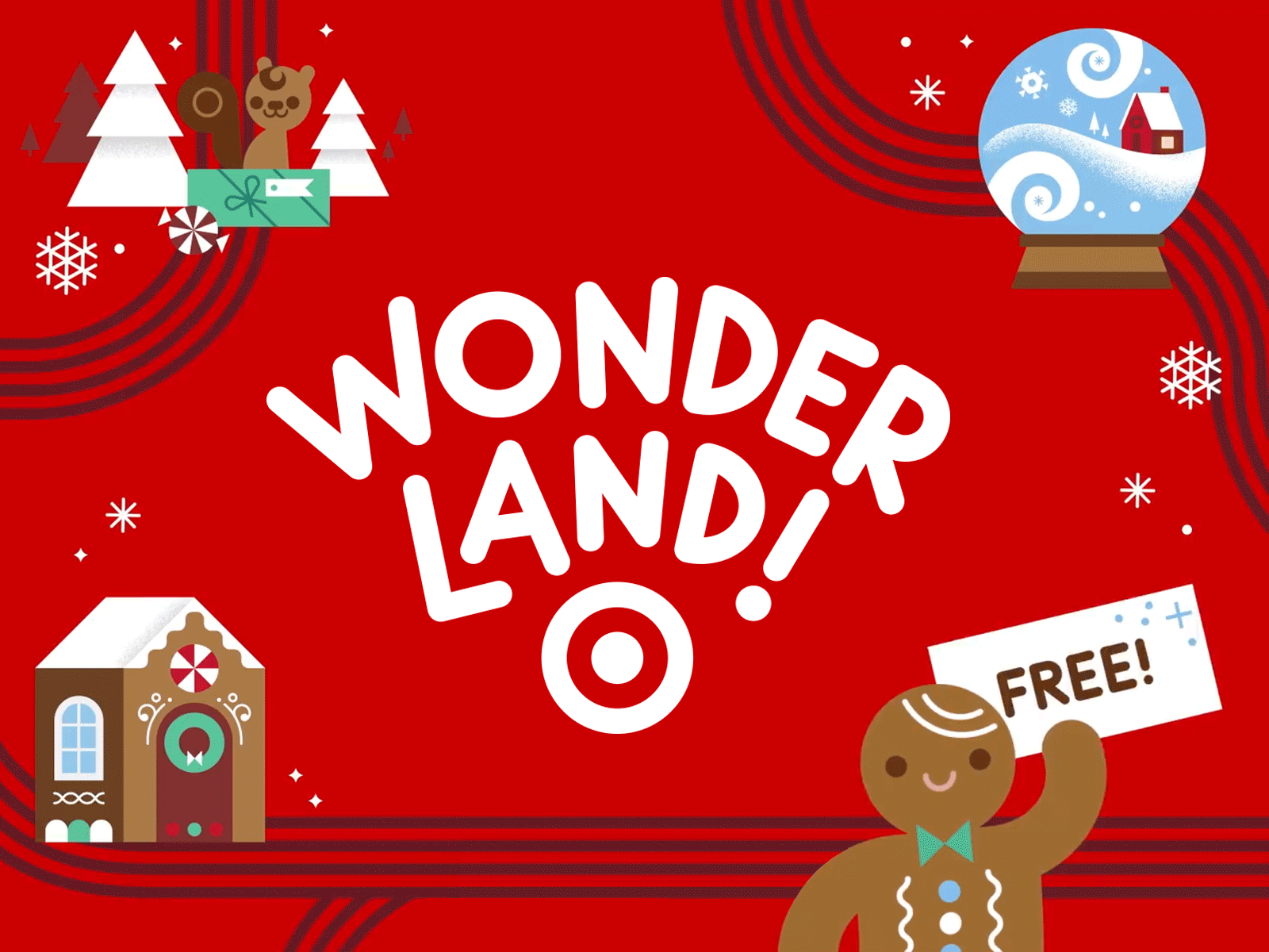 WONDERLAND! bullseye christmas experiential font gingerbread holiday illustration lettering new york city rounded snow globe target typeface typography