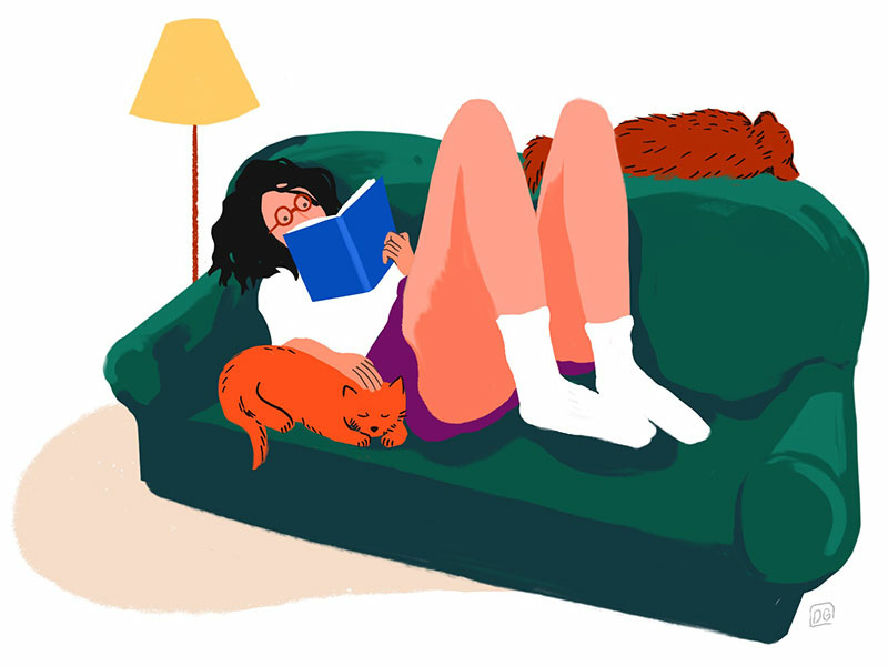 The Introvert's Book Club book club reading girl relaxing pets graphic design illustration lifestyle