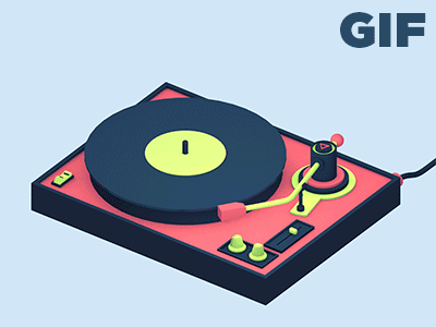 [Animated] Neon Record Player 3d animated gif player record render retro turntable vinyl