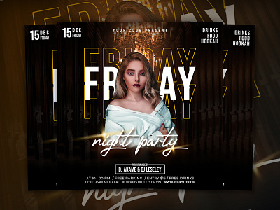 Friday night club party flyer social media post template square
