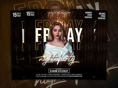 Friday night club party flyer social media post template