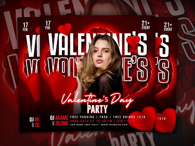 Valentines day party flyer social media post and web banner square