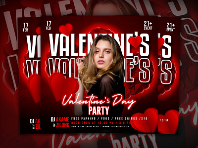 Valentines day party flyer social media post and web banner