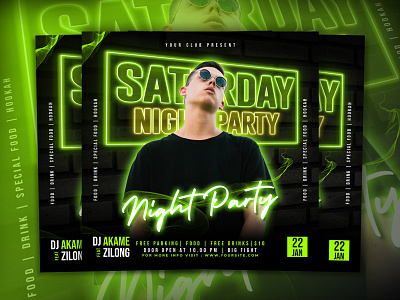 Night club party flyer social media post square