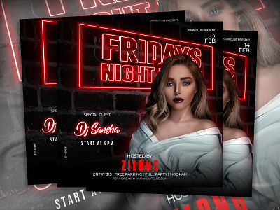 Night club party flyer social media post template square