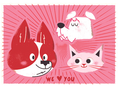 Valentine's Day card cartoon cat dog illustration valentine