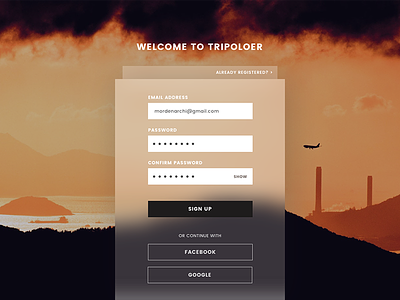Sign Up page-D2 100dailyui signup traval uiux