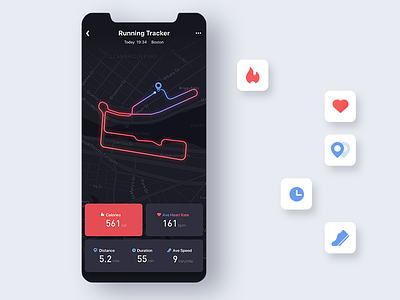 Location Tracker-Finished -D20 calories dailyui dark icon info location location tracker map run tracker ui ux