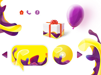 Icons and graphics for website arrow ballon bubble cd gift icon icons splash waves yellow