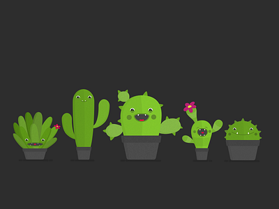 Cacti cactus character flat illustration sketchapp vector