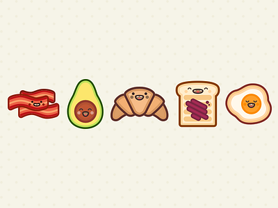 Breakfast Squad avocado bacon breakfast character croissant flat fried egg illustration sketchapp toast vector